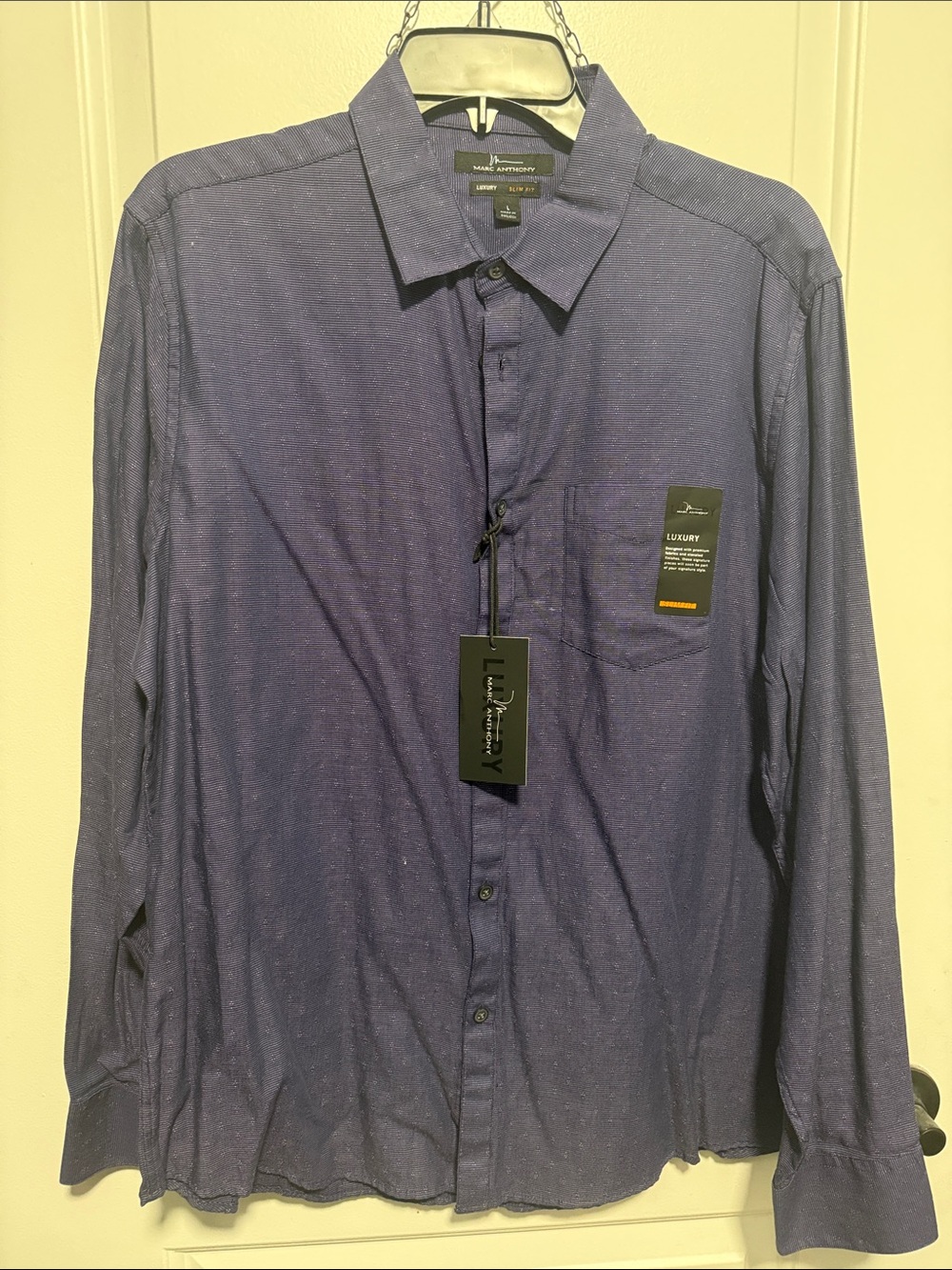 Marc Anthony Men's Long-Sleeve Dress Shirt - Navy Blue